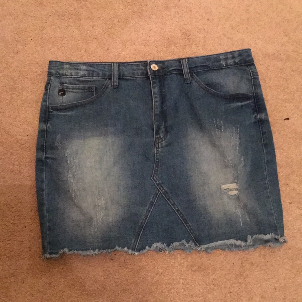 Distressed denim skirt